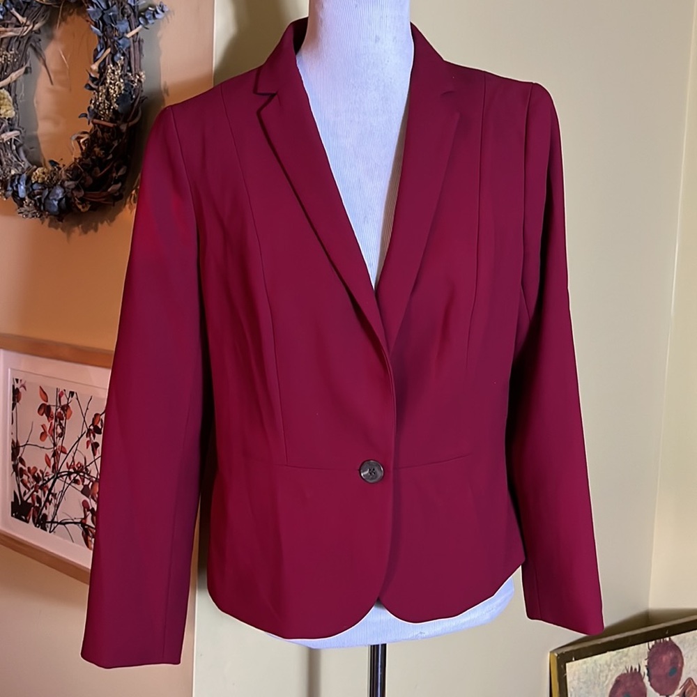 TALBOTS Size 8 P Stretch Blazer Wool Lycra Career Vibrant Red Classic Vneck $178